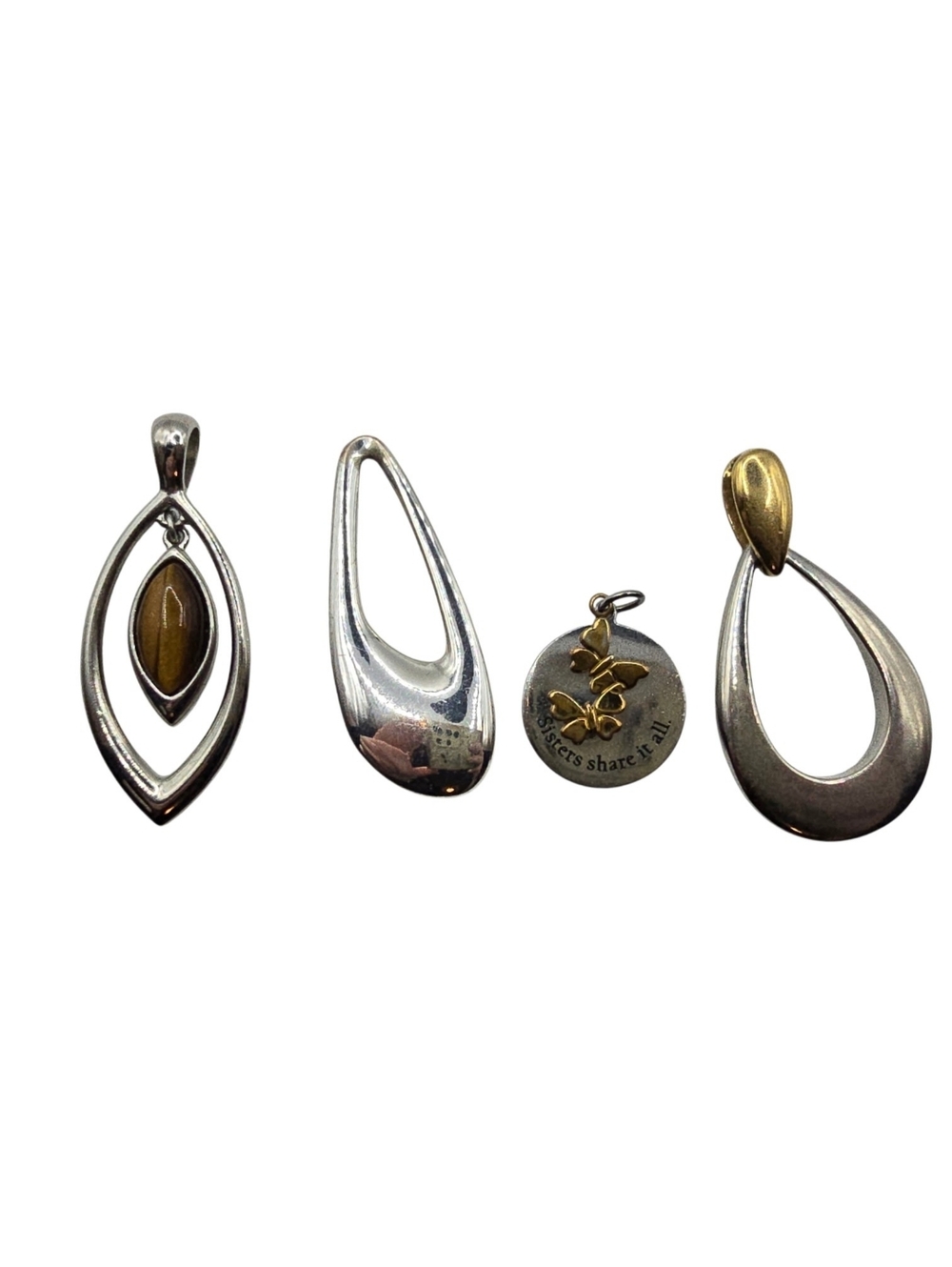 Vintage Jewelry Pendant Lot: Lia sophia, Stainless Steel "Sisters," & Geometrics